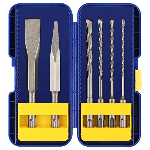 COMOWARE SDS Plus Masonry Drill Bits Set & Chisel, 6 Piece, Carbide