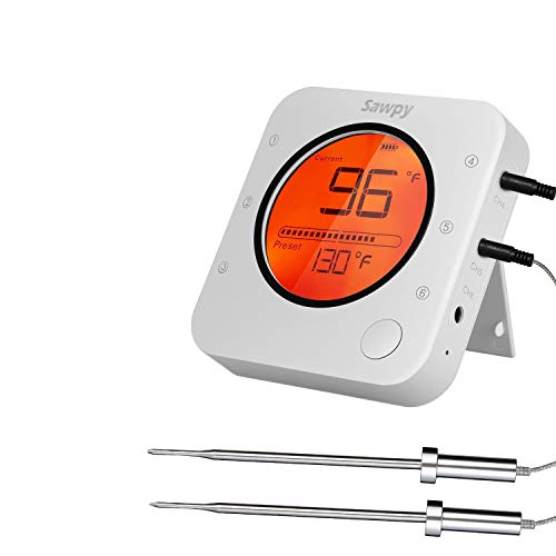 Sawpy Bluetooth Meat Thermometer, Wireless Digital BBQ Thermometer for Bluetooth 5.0 Wireless Intelligent Meat Food Oven Grill Temperature Digital Kitchen Measure Tool with 2 Probes