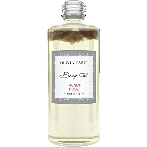 OLIVIA CARE Body Oil Vegan & Natural Perfume Oil For Women | Moisturizing After Bath Oil - Infused with VITAMIN E, K & Omega Fatty Acids - Reduce Dry Skin, (French Rose)
