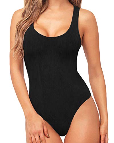 MANGOPOP Women's Scoop Neck Ribbed Racerback Tank Top Bodysuits