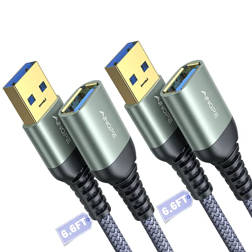 AINOPE USB Extender USB Extension Cable, (2 Pack,6.6FT) USB 3.0 Extension Cable Male to Female, Fast Data Transfer Compatible USB Keyboard,Mouse,Flash Drive,Hard Drive