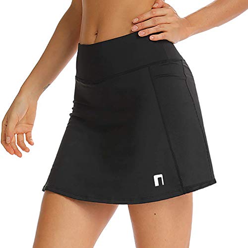 Tennis Skirt with Pockets for Women - Workout, Golf Skort with Build-in Shorts Black