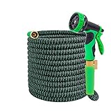 Hosetop Upgraded Expandable 100ft Garden Hose, Retractable Water Hose, Flexible Garden Hose, Extra Strength Fabric & 4 Layer Latex, 3/4" Solid Brass Connectors with 9 Pattern Durable Spray Nozzle