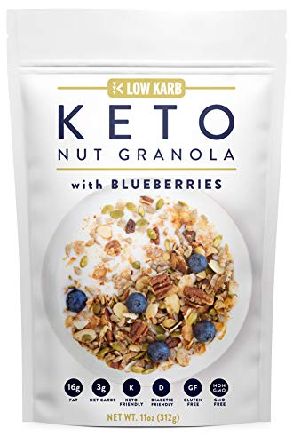 Book Cover Low Karb - Keto Blueberry Nut Granola Healthy Breakfast Cereal - Low Carb Snacks & Food - 3g Net Carbs - Almonds, Pecans, Coconut and more (11 oz)