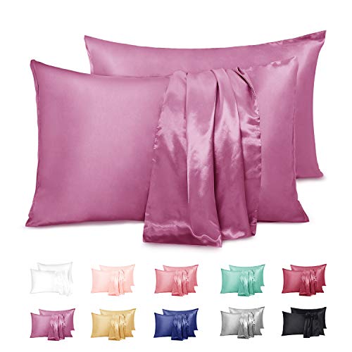 Duerer 2 Pack Silky Satin Pillowcases for Hair and Skin Standard/Queen/King Size Pillow Case with Envelope Closure (20"x30", Purple)