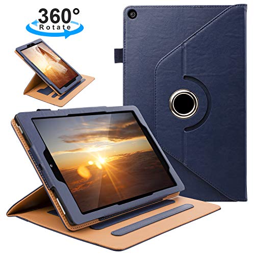 Book Cover ZTOZ All New HD 10 Tablet (7th Generation,2017 Released) Cover Case with Card Slots, 360 Degree Rotating and Multi-Angle Viewing Stand with Auto Sleep Wake for 10.1 inch HD10 Tablets - Blue