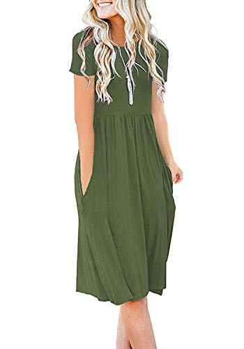 DB MOON Women Summer Casual Short Sleeve Dresses Empire Waist Dress with Pockets