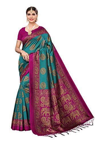 Anni Designer Women's Art Silk Green Rama Saree With Blouse