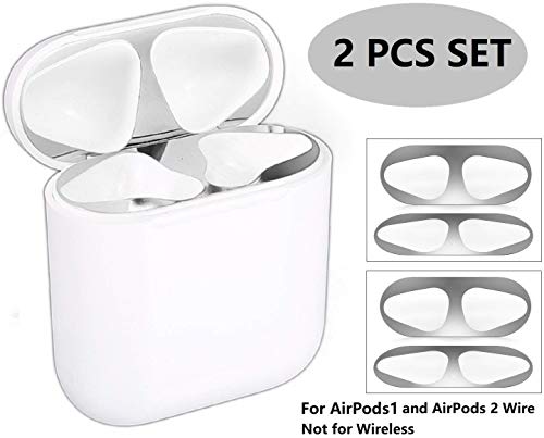 JNSA Dust Guard for AirPods 2 (Latest Model) [2 Set][Chromium Plating][Protect AirPods from Iron/Metal Shavings][Luxurious Looking] Shiny Glossy Silver