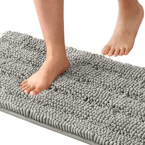 Bath Rugs for Bathroom Non Slip Bath Mats Extra Thick Chenille Striped Bath Rug Runners 47" x 17" Absorbent Fluffy Soft Shaggy Mats Dry Fast Plush Area Carpet for Bath Room - Dove
