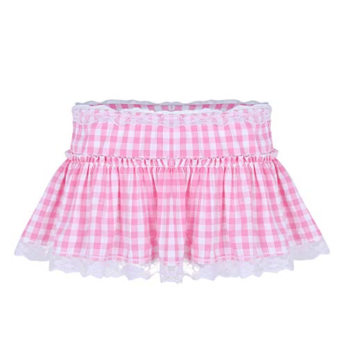 ACSUSS Men's Sissy Ruffled Lace Openwork y Crossdressing Micro Mini Skirt