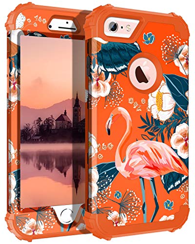 Casetego Compatible with iPhone 6S Plus Case,iPhone 6 Plus Case,Floral Three Layer Heavy Duty Hybrid Sturdy Shockproof Protective Cover Case for Apple iPhone 6S Plus/6 Plus,Flamingo