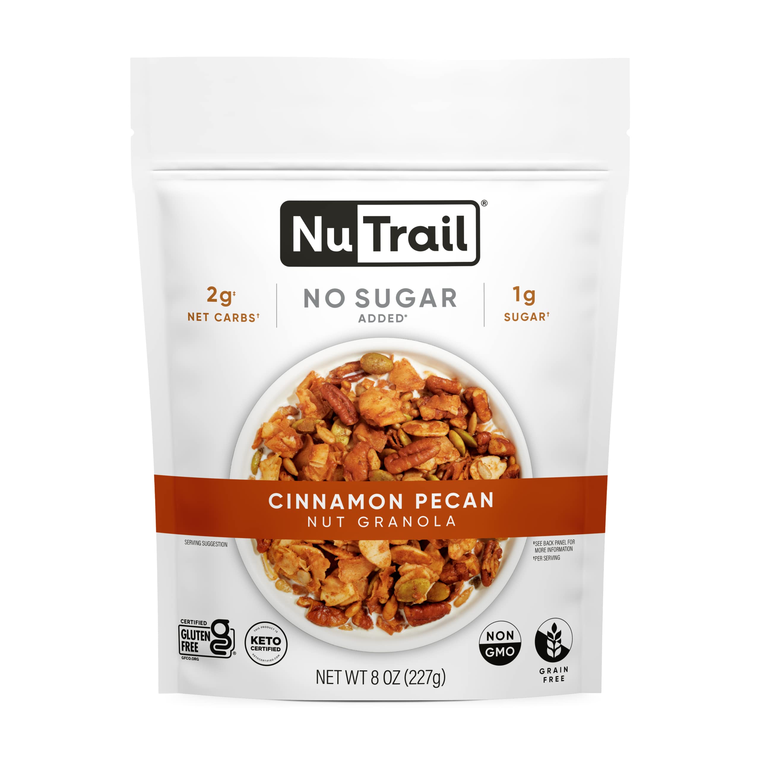 Book Cover NuTrail Nut Granola, Cinnamon Pecan, No Sugar Added, Gluten Free, Grain Free, Keto, Low Carb, Healthy Breakfast Cereal 8 oz. 1 Count 8 Ounce (Pack of 1)