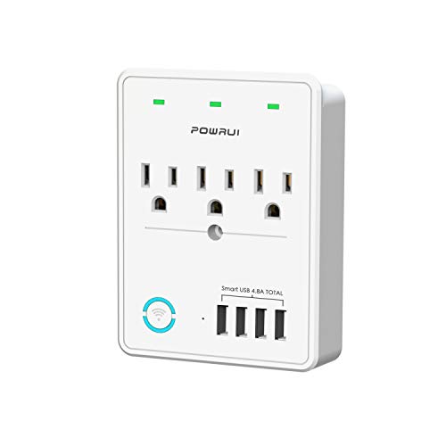Book Cover Smart Plugï¼ˆ2.4G Onlyï¼‰, USB Wall Charger, POWRUI WIFI Surge Protector with 4 USB Charging Ports(4.8A 24W Total) and 3 Smart Outlet Extender, Compatible with Alexa Google Assistant for Voice Control