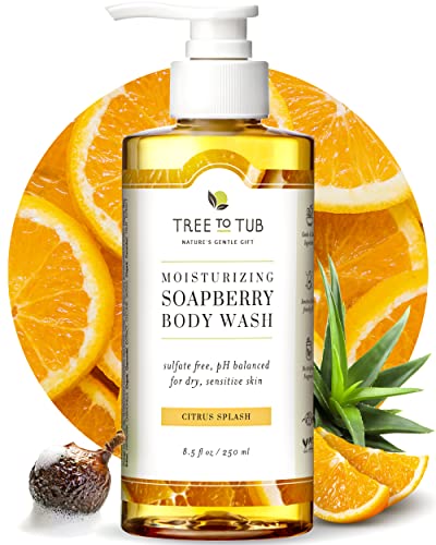 Tree to Tub Citrus Body Wash for Dry Skin & Sensitive Skin - pH Balanced Moisturizing Body Wash, Hydrating Sulfate Free Body Soap for Women & Men w/Organic Shea Butter, Aloe Vera, Natural Soapberry