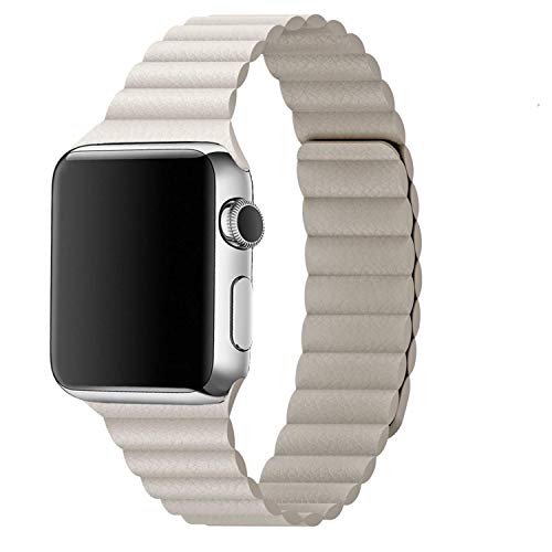 Inno-Huntz Leather Band Compatible with Apple Watch Band 38mm 40mm Replacement 2 Straps for Watch Series 4 3 2 1 Strong Magnetic Closure Wristband for Men Women Beige