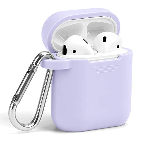 Book Cover Airpods Case, GMYLE Silicone Protective Shockproof Wireless Charging Airpods Earbuds Case Cover Skin with Keychain kit Set Compatible for Apple AirPods 1 & 2 - Lavender Purple