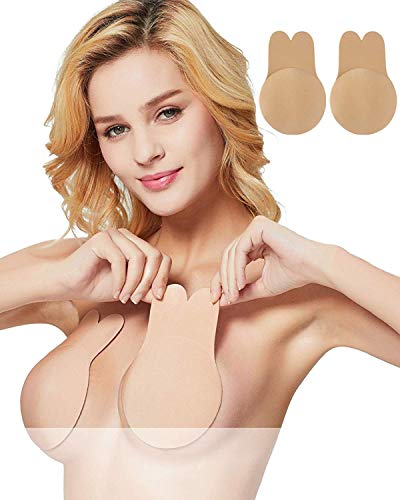 Women Sexy Strapless Invisible Bra Lift Nipplecovers Silicone Adhesive Backless Breathable Breast Lift - Beige - Large