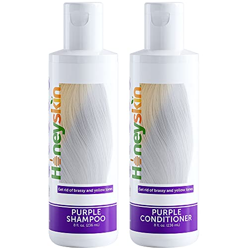 Purple Shampoo and Conditioner No Yellow Set - Natural Sulfate Free - Brassy, Silver and Color Treated Hair Moisturizer - Natural Aloe Vera and Coconut Oil - Blonde, Grey and Bleached Hair Toner (8oz)