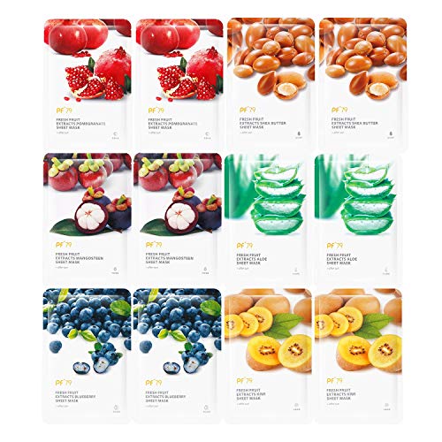 PF 79 Natural Facial Mask Sheet Variety Pack Featuring 6 Different Hydrating Full Face Masks, for Daily Skin Care Variety Pack, Moisturizing, Brightening, Soothing care