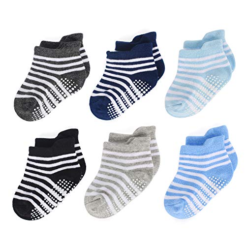 Book Cover ESTAMICO Baby Boys Girls Anti Slip Ankle Socks With Grips for Infant Toddler Kids 6 Pairs