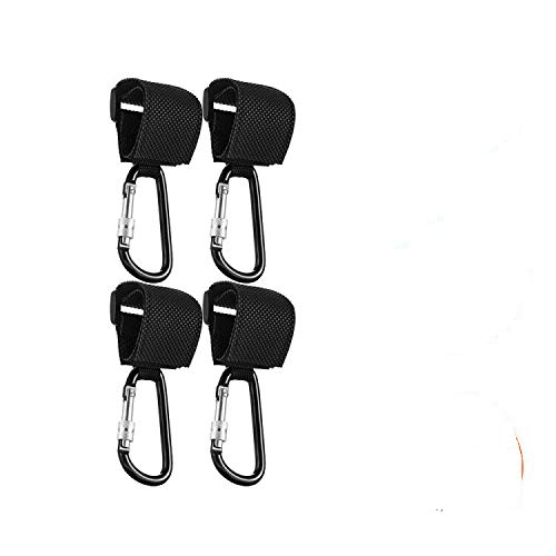 Baby Stroller Hooks for Shopping Bags with Safety Lock| Organizer Clip-Hanger for Mommy, Anti-Slip Strap, Heavy Duty Load Capacity of 40kg| for Diaper Bags, Clothing, Purse, Groceries (4 Pack Black)