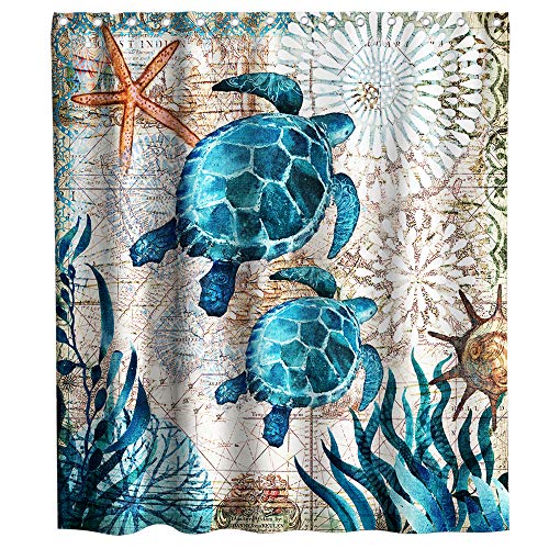 Book Cover Final Friday Nautical Green Sea Turtles Beach Theme Fabric Shower Curtain Sets Bathroom Blue Ocean Decor with Hooks Waterproof Washable 70 x 70 inches Teal