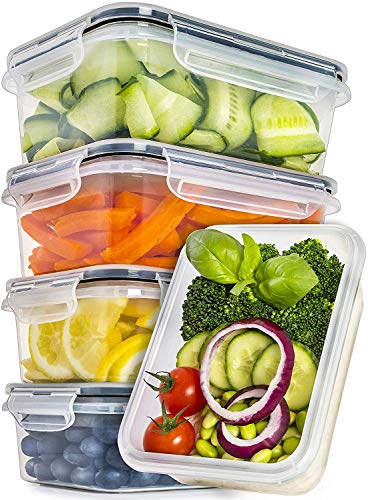 Book Cover Food Storage Containers with Lids [5 Pack, 25 Ounce] - Food Containers with Lids Plastic Containers with Lids - Leak Proof Lunch Containers Plastic Storage Containers with Lids - Meal Prep Containers