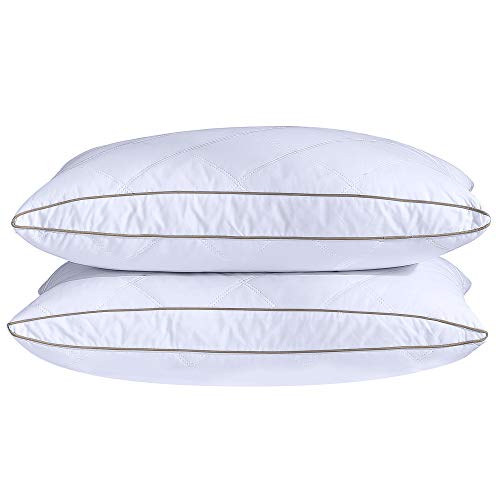 Book Cover puredown Natural Goose Down Feather Pillows for Sleeping Oval Gusseted Down Pillow 100% Cotton Pillow Cover with Leaf Quilting King Set of 2