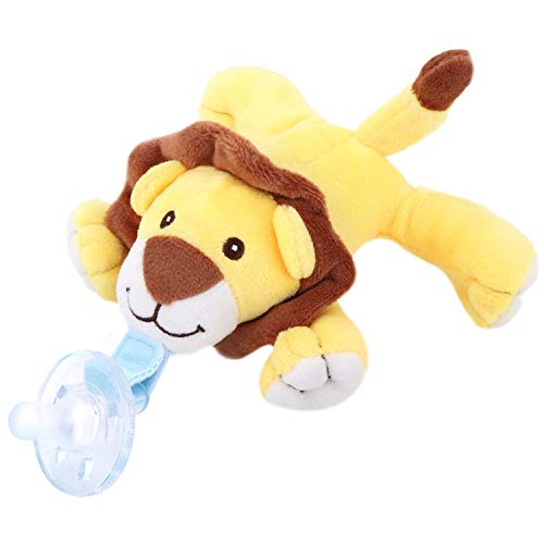 Zooawa Baby Pacifier, Lionet Pacifier Holder with Detachable Plush Stuffed Animal Toy for Infant Boys Girls 3-18 Months