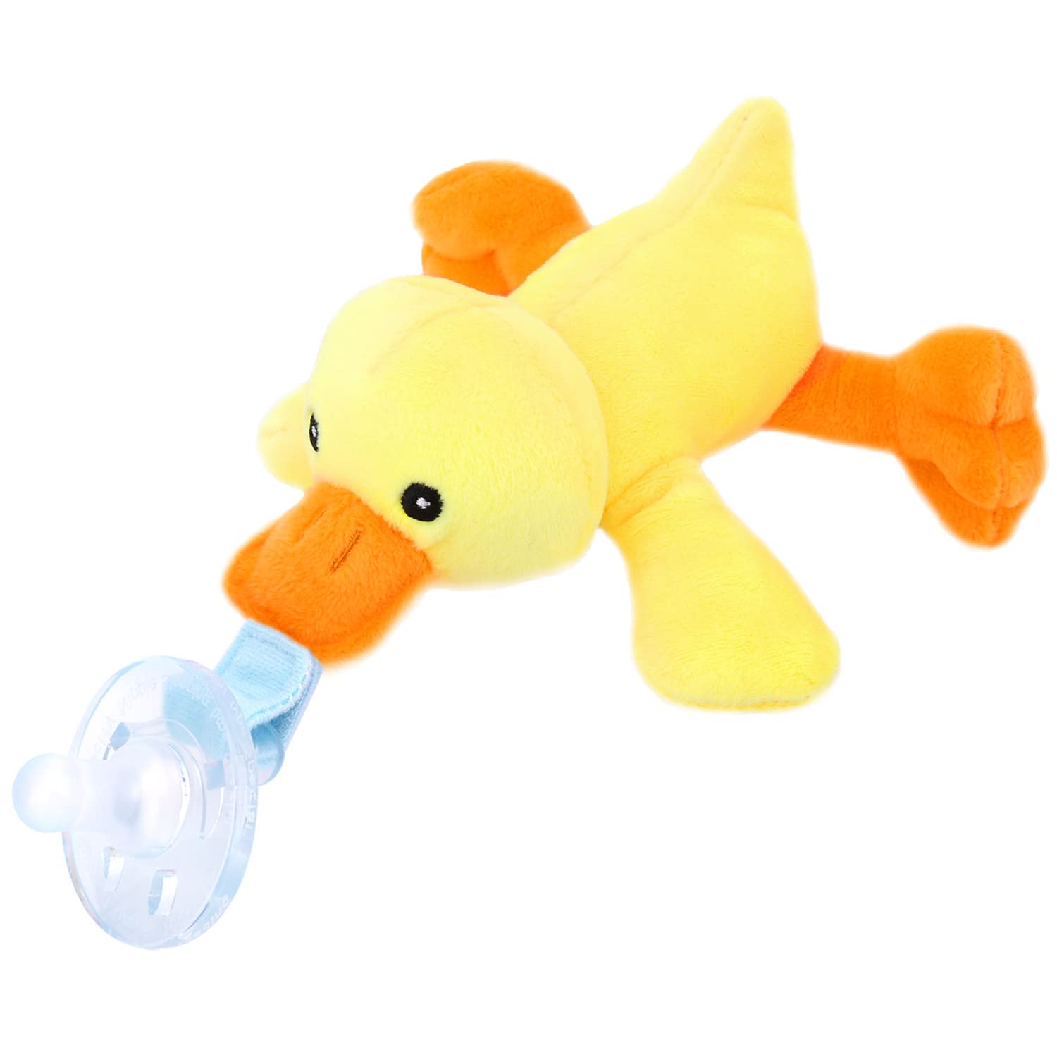 Zooawa Baby Pacifier Holder, Loveys for Baby Soothie Duckling Pacifier Holder with Removable Plush, Christmas Toddler Stuffed Animal Pacifier for Infant Boys Kids Girls 0-36 Months