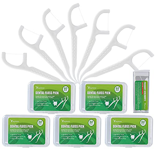 Dental Floss Picks, 5 Travel Floss Cases 300 Counts Dental Flossers,Floss Sticks,Tooth Floss,Dental Sticks,Dental Picks Disposable,Teeth Flossers Picks,Gift 1 Mini Toothpick Box.