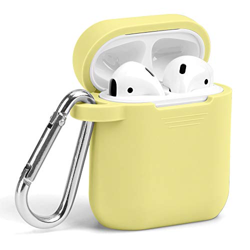Book Cover GMYLE AirPod Case, Protective Silicone Cover Skins with Keychain for Airpods Earbuds Wireless Charging Case, Accessories Set Compatible with Apple AirPods 1 & 2, Light Yellow
