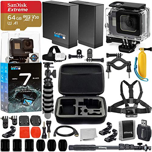 Book Cover GoPro HERO7 Hero 7 Black Action Camera Super Bundle - Includes: SanDisk Extreme 64GB microSDHC Memory Card & Much More