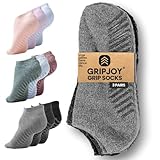 Gripjoy Grip Socks 3-Pack, Non Slip Socks for Yoga, Pilates, Barre, Dance, Enhanced Stability, Machine Washable, Comfortable Cotton Blend, Supports Charitable Causes
