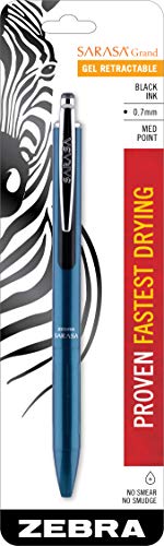 Zebra Pen Sarasa Grand Retractable Gel Ink Pen, Turquoise Barrel, Medium Point, 0.7mm, Black Ink, 1-Count