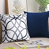 H.VERSAILTEX Original Velvet Cushion Covers 18x18 Mix and Match (Set of 2) Decorative Throw Pillow Covers for Living Room/Sofa/Couch Bed (Navy/Grey&Navy)