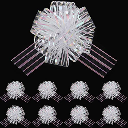 20 Pieces Pull Bow Organza White Large 6 Inches Pull String Bows for Wedding Christmas Easter Gifts