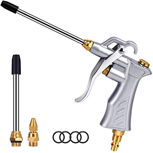 Professional Air Blow Gun with Copper Adjustable Air Flow Nozzle and 2 Steel Air flow Extension, Pneumatic Air Compressor Accessory Tool Dust Cleaning Air Blower Nozzle Gun