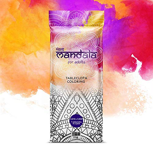Mandala Art Coloring Tablecloth for Adults & Teens â€“ Big 3.6' x 3.9' XL Giant Jumbo Ready to Color Table Cloth