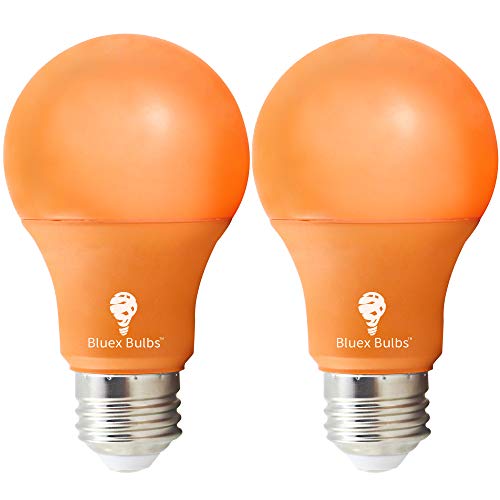 2 Pack BlueX LED A19 Orange Light Bulb - 9W (75Watt Equivalent) - Dimmable - E26 Base Orange LED Color Bulb, Party Decoration, Porch, Home Lighting, Holiday Lighting, Decorative Illumination (Orange)