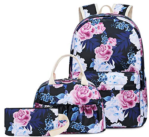 Lunch Cooler Bag Women Insulated Lunch Tote Box Reusable Floral Lunch Container for School/Work/Picnic/Boating/Beach/Fishing(Black)