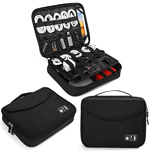 Electronics Bag, Jelly Comb Electronic Accessories Travel Cable Organizer Waterproof Cord Storage Bag for Cables, iPad (Up to 11''),Power Bank, USB Flash Drive and More-(All Black)