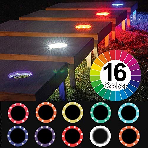 Book Cover Alritz Cornhole Lights, 16 Color Changing Corn Hole LED Night Lights Standard Cornhole Board Ring Lights with Remote Control for Family Backyard Bean Bags Toss Game, Set of 2