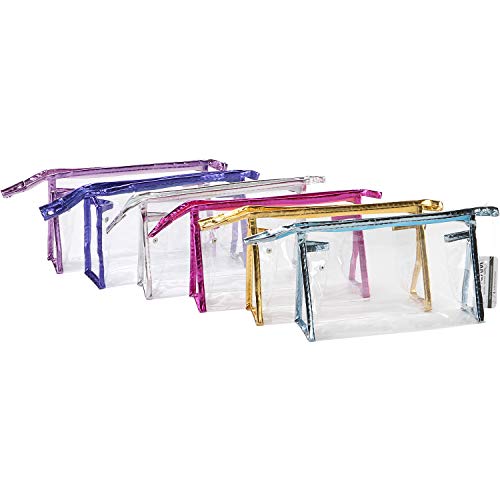 Sea Team 6-Pack Transparent Waterproof Cosmetic Bags with Zipper, Clear Vinyl Plastic Makeup Bags, Portable Travel Toiletry Pouch, Organizer, Pencil Case (Colorful, Small/8.9")