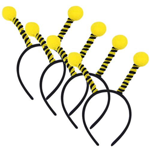 Ruisita 4 Pack Pom-Pom Boppers Bee Headband Black and Yellow for Children's Birthday Home Craft Decoration