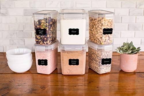 Simple Gourmet Airtight Food Storage Containers - Set of 6 Flour and Sugar Canisters for Pantry Storage and Organization - Marker & Labels Included