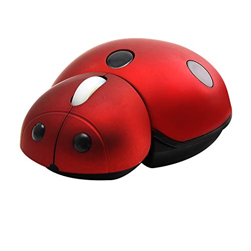 elec Space Mini Small Wireless Mouse for Kids, Cute Animal Ladybug Shape 3000DPI Portable Mobile Optical Mouse with USB Receiver Cordless Mouse for PC Mac Laptop Computer Notebook (Red)