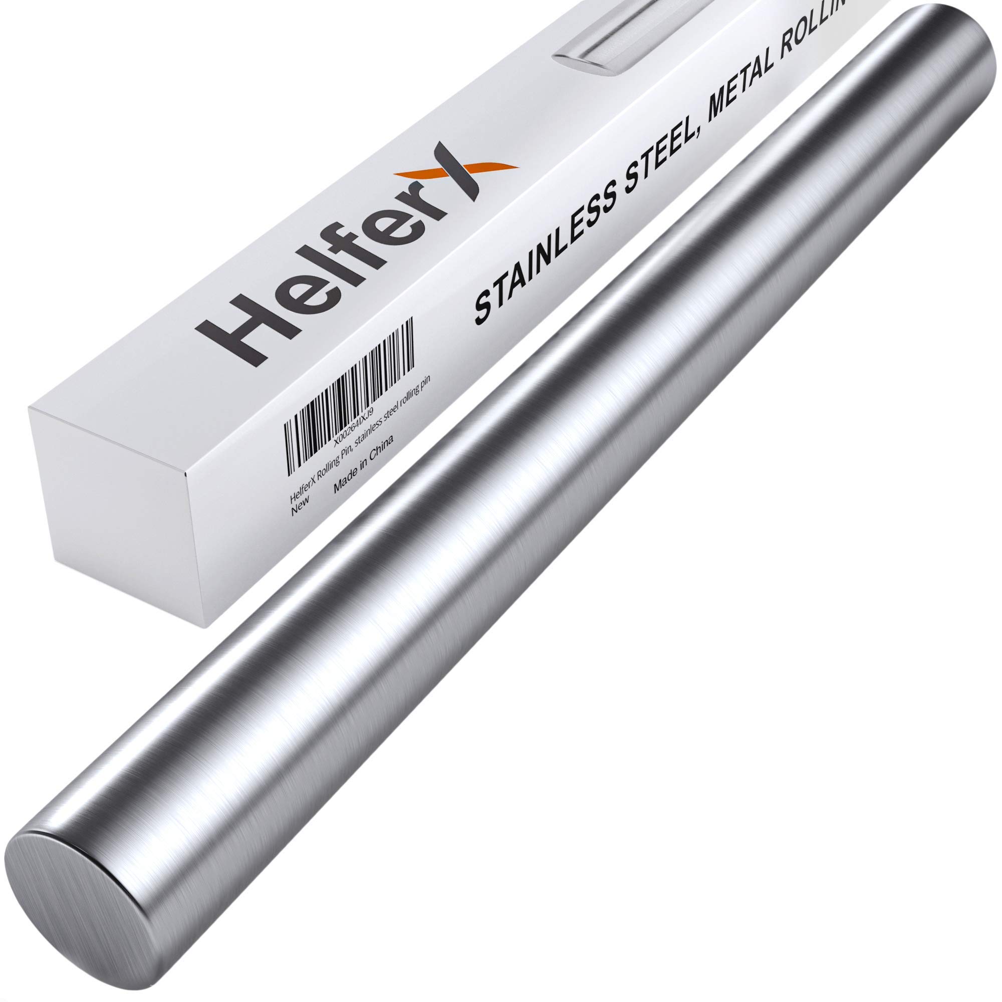 Book Cover HelferX 15 inch Long Stainless Steel Rolling Pin for Baking - Perfect for Fondant, Dumpling, Ravioli, and Pizza Dough