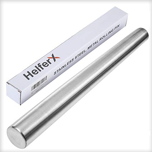 HelferX 15 inch Long Stainless Steel Rolling Pin for Baking - Perfect for Fondant, Dumpling, Ravioli, and Pizza Dough